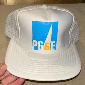 VTG SpeedWay PG&E Mesh Snapback Trucker Hat White Pacific and Electric 80s